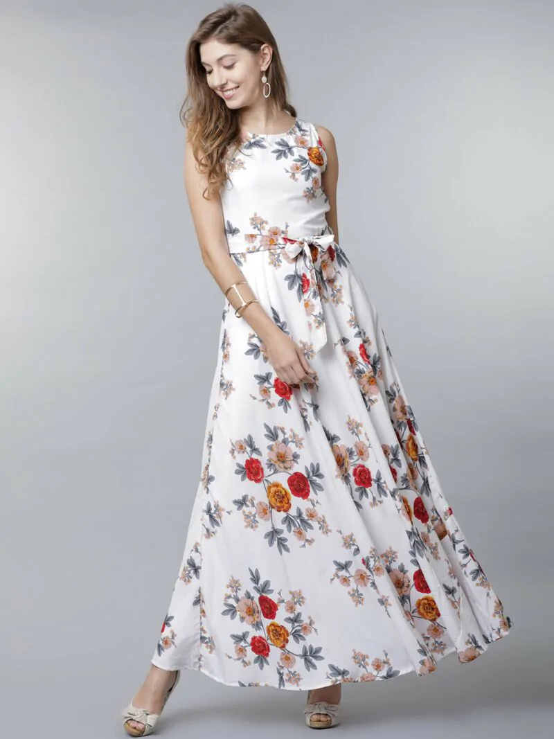 Women White Printed Maxi Dress