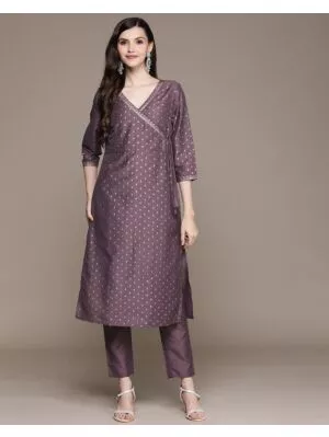 Women Floral Print Purple Straight Kurta Suit Set