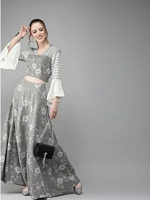 Grey Ready To Wear Lehenga With Blouse