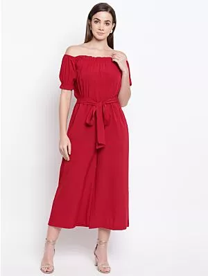 Women Red Solid Culotte Jumpsuit