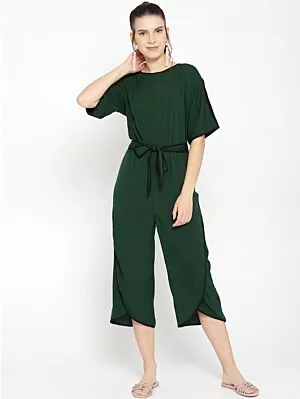 Women Green Solid Culotte Jumpsuit