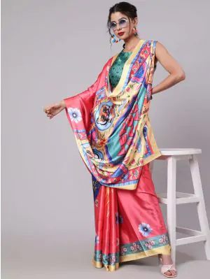 Multicolor Floral Printed Saree With Blouse Piece