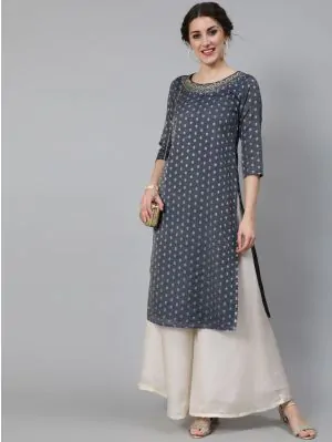 Grey Dobby Woven Design With Embroidered Kurta
