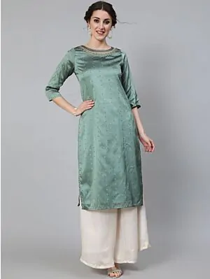 Green Dobby Woven Design With Embroidered Kurta