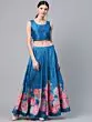 Blue & Pink Floral Print Ready To Wear Lehenga Choli With Ethnic Laye