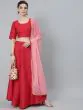 Red & Pink Dobby Woven Design Lehenga Choli With Dupatta Set