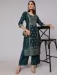 Teal Blue Gold Placement Printed Straight Kurta With Palazzo Set
