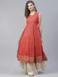 Red Gold Printed Anarkali With Jacket
