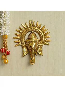 Lord Ganesha with Sun Decorative Metal Wall Hanging Art Decorative Showpiece for Wall