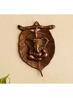Metal Wall Hanging of Lord Ganesha on Leaf