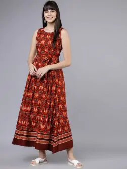 Red Stylish Printed Maxi Gown