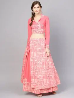 Pink Hawa Mahal Printed Lehenga With Blouse